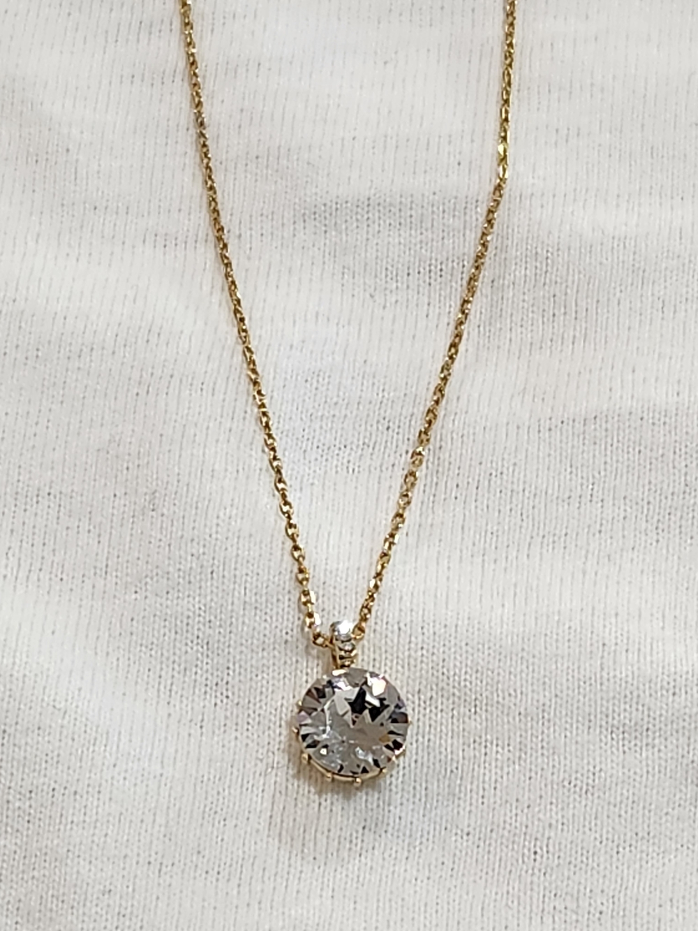 Gold Pendant Necklace with Clear Crystal
